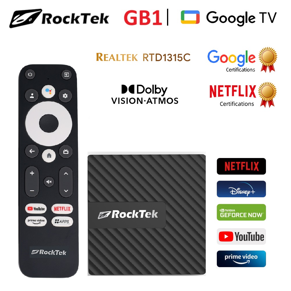 Home Cinema Dolby Atmos - RockTek GB1 TV Dongle Netflix Google