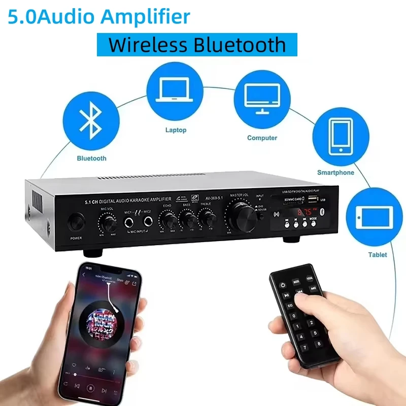 Home Cinema Dolby Atmos - AV-369BT Bluetooth 5.1 Sound Speaker AMP